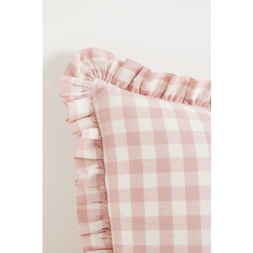 Ana Cotton Gingham Printed Ruffle Pillow