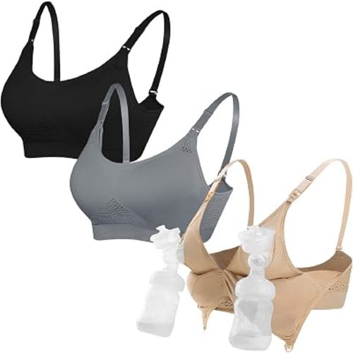 4HOW Pumping Bra Hands Free Nursing Pumping Bra All in One Wireless Padded Maternity Bralette for Large Bust