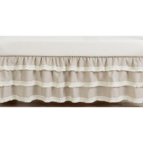 Sweet Jojo Designs Boy or Girl Gender Neutral Unisex 3 Tiered Ruffle Crib Bed Skirt Boho Fringe Linen Taupe and White