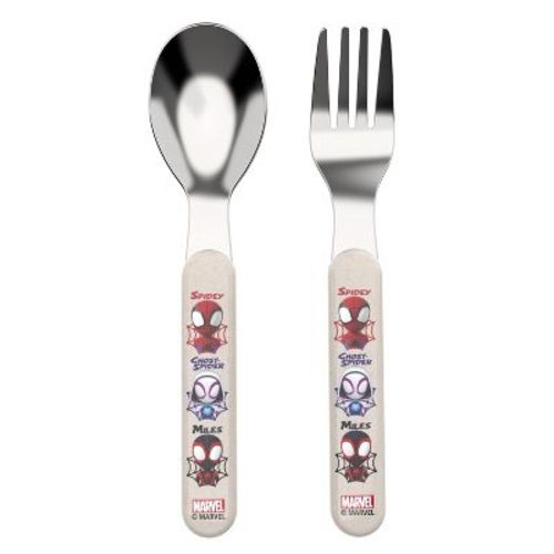 Zak Designs Marvel Spidey and His Amazing Friends Bamboo and Plastic Kids Fork and Spoon Flatware: Toddler Utensils Set