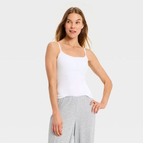 Women's Ribbed Built-in-Bra Sleep Camisole - Auden™ White M