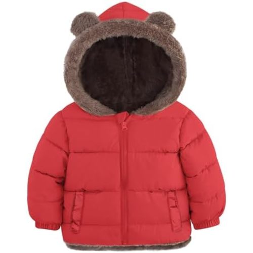 Enlifety 6M-5T Baby Toddler Winter Fleece Coat Boys Girls Cute Bear Ear Hooded Jackets with Pockets