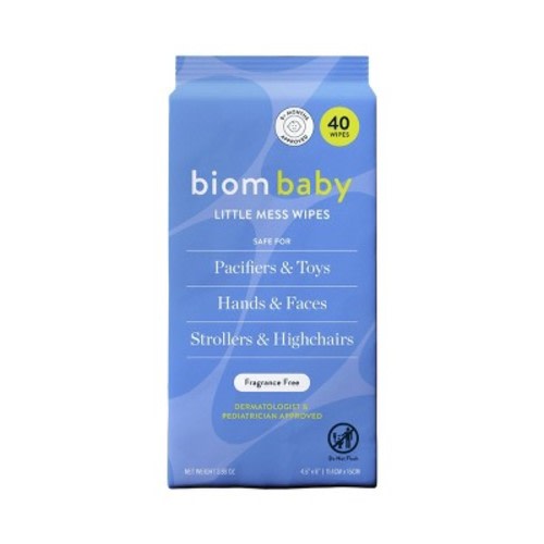 Biom Baby Refillable Dispenser Little Mess Hand & Pacifier Wipes Periwinkle - 40 ct