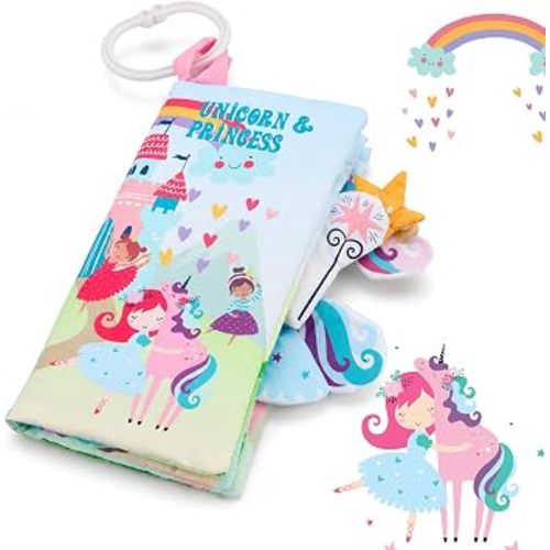 Unicorn Baby Books 0-6 Months, Crinkle Cloth Books for Babies, Infant Tummy Time Toy, Touch and Feel Sensory Toys 6-12 Months, Soft Stroller Travel Toy,Baby Shower Birthday Gifts for Girls