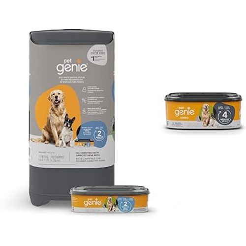 Pet Genie Pail | Dog Waste Disposal System for Odor Control with 1 Starter Refill (14ft) + 1 Pet Genie Jumbo Refill (28ft) Bundle