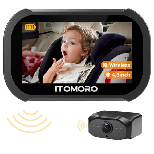 Itomoro Wireless Baby Car Camera, Car Monitor for Baby Max Range 1000FT, Night Vision Wide View HD 1080P Display, Backseat Wireless Camera for All Vehicle, Easy Installation Rear Facing Mirror