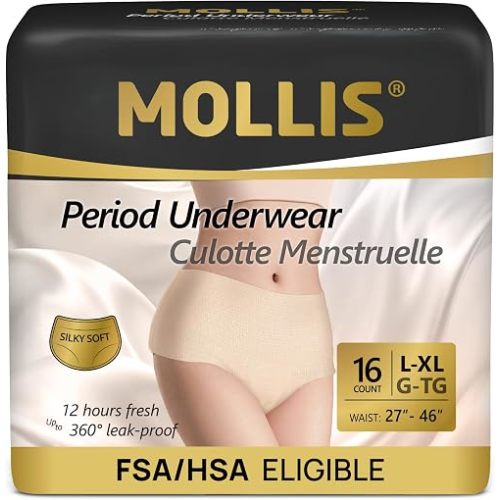MOLLIS Disposable Period Underwear, Postpartum Panties, L/XL, Beige, 16Ct