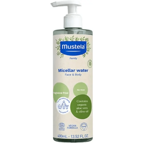 Mustela Certified Organic Micellar Cleansing Water -No-Rinse Natural Water Cleanser w/ Olive Oil & Aloe Vera - For Baby, Kid & Adult - Fragrance Free, EWG Verified & Vegan -13.5 oz-Packaging may vary