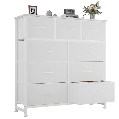 OLIXIS 9 Drawers Storage Organizers Units, Closet Organizers and Storage for Clothes, Fabric Storage Drawer for Living Room, Chest of Dresser in 39.4" D x 11.8" W x 39.9" H, White