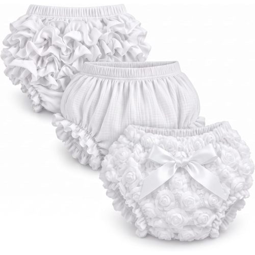 Eurzom 3 Pack Baby Girls Diaper Covers Cotton Bloomers Ruffle Underwear