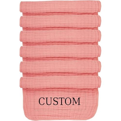 Personalized Muslin Burp Cloth with Embroidered Name For Baby Boy & Girl 6-Layer 100% Cotton Burping Cloths for Babies, Soft & Plush Newborn Spit Up Rags, Infant Towels for Milk Spit Up (Bold Blush)
