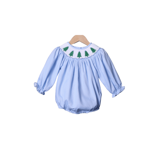 Smocked Blue Polka Dot Christmas Tree bubble
