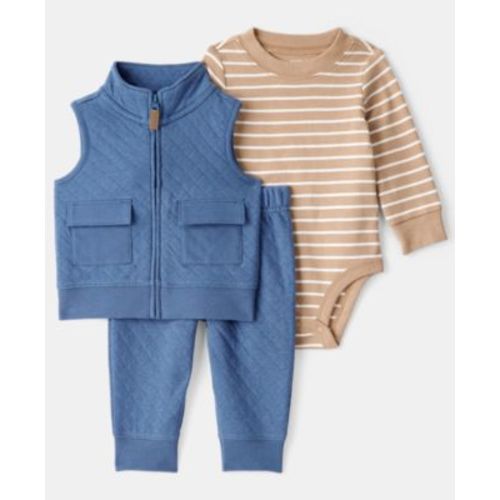 Baby Boys' Quilted Vest, Bodysuit and Pants, 3-Piece Set