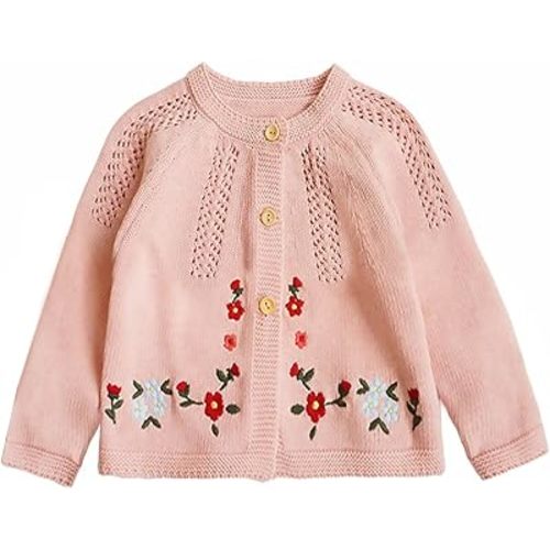 Simplee kids Baby Girl Thin Sweater Solid White Pink Cardigans for Toddler 0-3Years