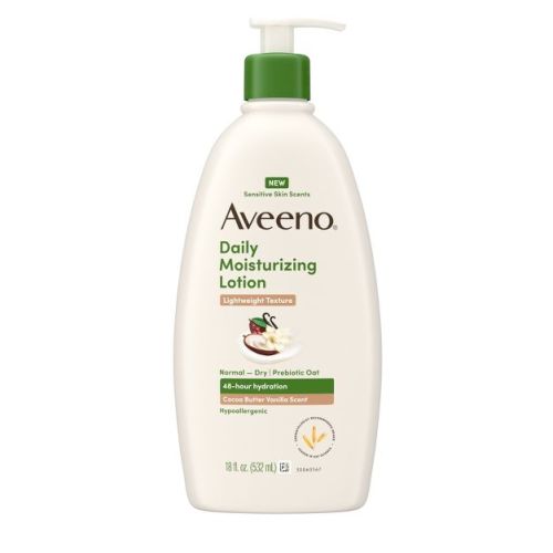 Aveeno Daily Moisturizing Lotion with Soothing Prebiotic Oat for Sensitive Skin -Hypoallergenic- Cocoa Butter Vanilla Scent - 18 fl oz