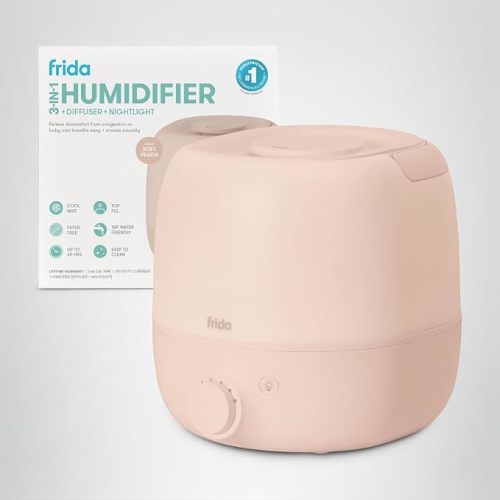 Frida Baby 3-in-1 Cool Mist Humidifier for Large Rooms, Top Fill Humidifier for Bedroom, Allergy Relief, 60 Hour Runtime + Nightlight, Auto Shut-Off, Quiet, Carry Handle, Essential Oil Diffuser