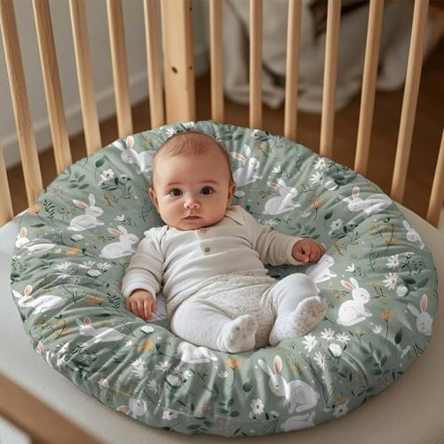 Babrukda Hibiscus Floral Newborn Lounger Cover with Portable Design Snugly Fit Infant Lounger Cover for Baby 1 Pack Cute Rabbits Print Newborn Sleeping Pillow Slipcover (Only Slipcover)