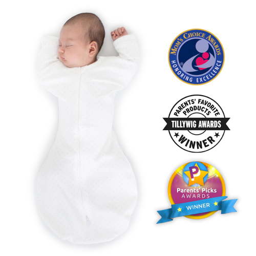 SwaddleDesigns Transitional Swaddle Sack with Arms Up Half-Length Sleeves and Mitten Cuffs, Better Sleep for Baby Boy & Baby Girl, Sterling Classic Polka Dots, Small, 0-3 Months, 6-14 lbs