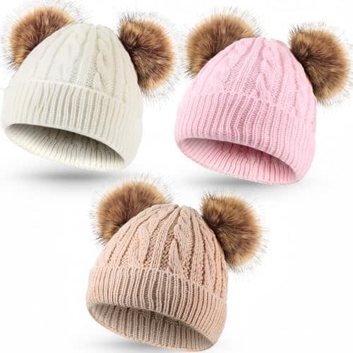 Geyoga Kids Toddler Winter Pompom Hat Baby Knitted Beanie Hat Faux Fur Pom Beanie Cap for Girls Boys 1-3 Years Old