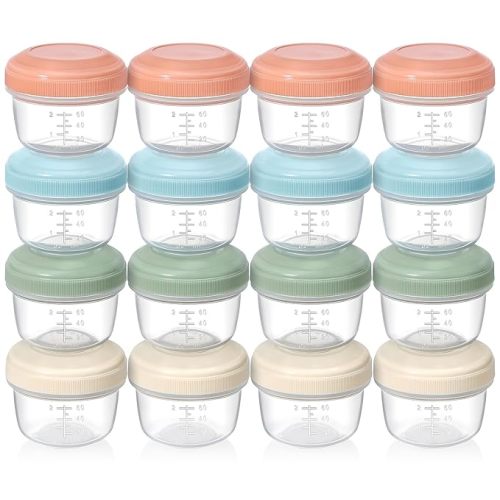 VITEVER [16 Pack] 4 oz Small Containers with Lids, Reusable Plastic Jars for Snack and Puree, Salad Dressing Container to Go, Deli Containers, Freezer Baby Food Containers, Dishwasher Safe, BPA Free
