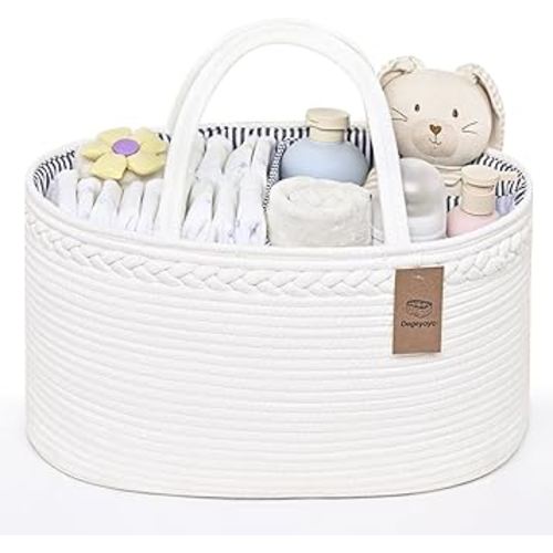 Baby Diaper Caddy Organizer, Cotton Rope Diaper Basket, Baby Basket for Changing Table, Nursery, Car, Changing Table Storage Bin With Removable Divider, Baby Shower Gifts for Newborn, Baby Essentials