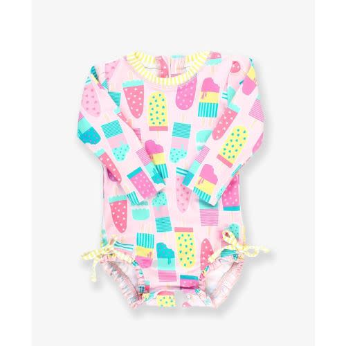 Novelty Long Sleeve One Piece Rash Guard Swim Suit with Ruffles