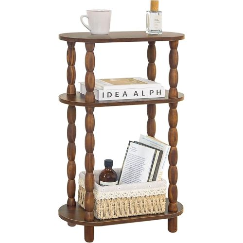 MaxSmeo Small Narrow Side Table, 3-Tier Narrow End Table with Storage, Skinny Side Table Nightstand for Small Space, Bedrooms, Living Room (Rustic Brown)