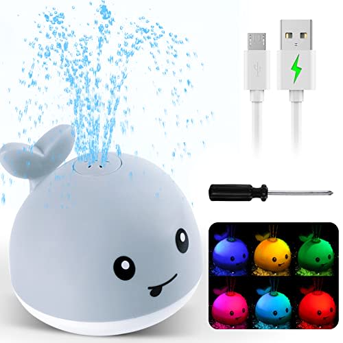 2022 Upgraded Baby Bath Toys Gifts, 1500mAh Rechargeable Bath Toy with Double Layer Waterproof, Light Up Whale Spray Water Bathtub Toys for Toddlers Infant Kids Boys, Pool Bathroom Baby Toy