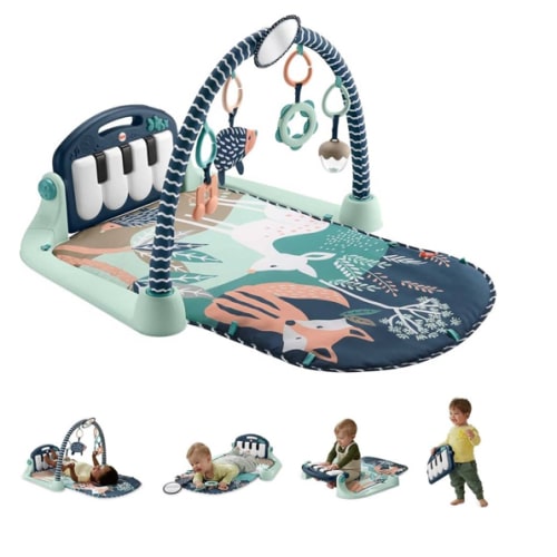 Fisher-Price Baby Playmat Kick & Play Piano Gym with Musical and Sensory Toys for Newborn to Toddler, Navy Fawn