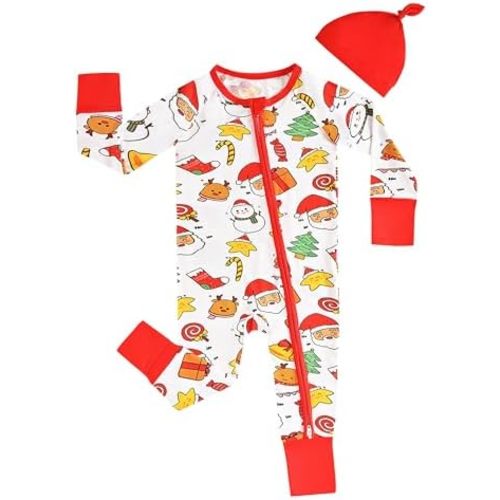MOSSRIVER Bamboo Viscose Baby Footies with Mitten Cute Prints Long Sleeve Romper Jumpsuit Toddler One-Piece Outfits