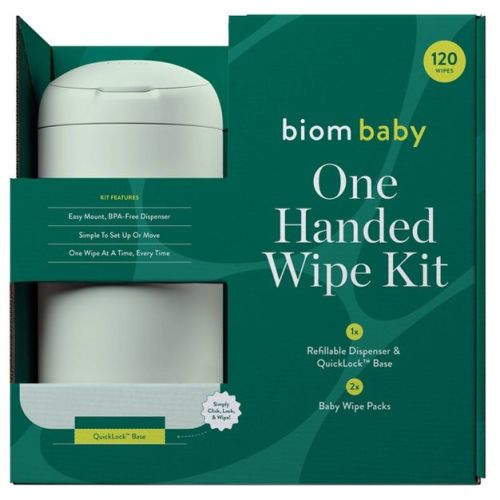 Biom 99% Water Hypoallergenic Baby Starter Kit - Seafoam Green - Fragrance Free - 120ct: Refillable, Alcohol-Free, Aloe & Vitamin E