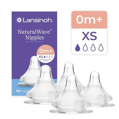 Lansinoh NaturalWave Baby Bottle Nipples, Slow Flow (S), 4 Count