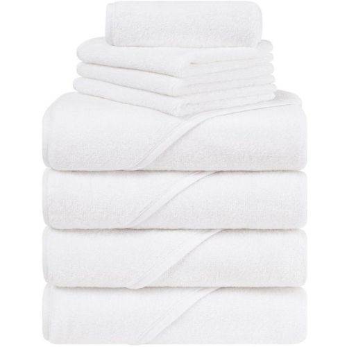 American Soft Linen 100% Cotton Soft Fluffy Hooded Baby Bath Towel Set 8 Piece - White