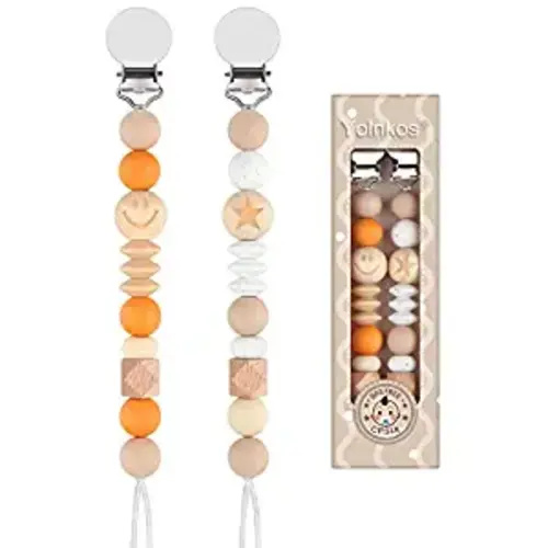 Pacifier Clips for Baby Boys Girls Shower Gift(Orange,Beige,Tan)