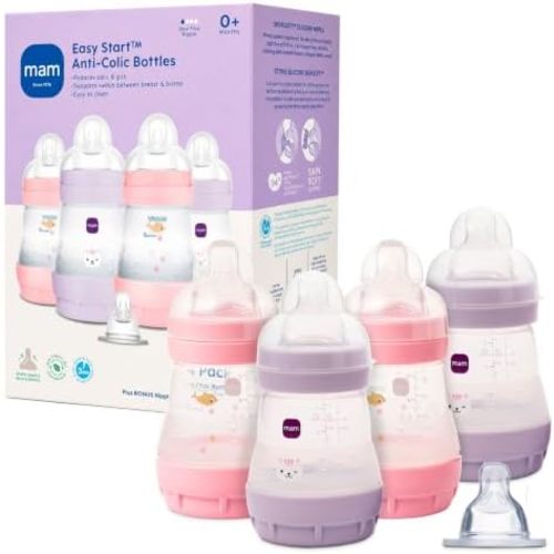 MAM 5oz Easy Start Anti-Colic+ Vented Baby Bottle, 0+ Month, 4 Pack, Girl