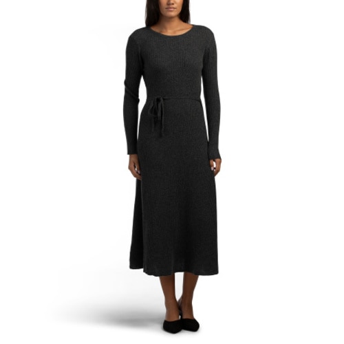 Cashmere Long Sleeve Scoop Neck Flared Ribbed Belted Dress | Clothing | T.J.Maxx