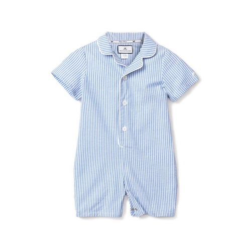 French Blue Seersucker Summer Romper, 6-12M