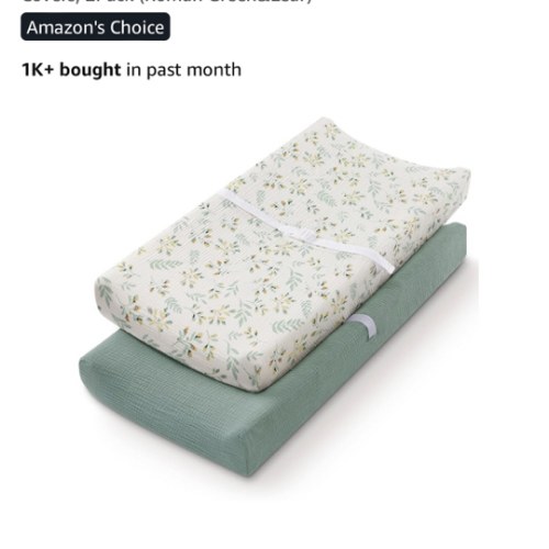Blissful Diary Muslin Changing Pad Cover for Girls Boys, Ultra Soft Breathable Cotton, Baby Diaper Change Table Pad Covers, 2Pack (Roman Green&Leaf)