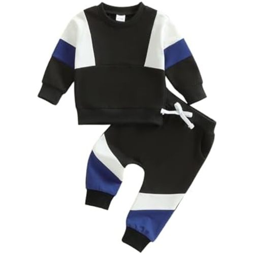 Toddler Baby Boy Fall Winter Outfits Long Sleeve Patchwork Pullover Sweatshirt Pants Sets 3 6 12 18 Months 2 3T
