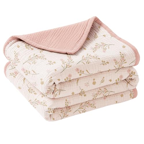 Konssy Muslin Baby Blankets for Girls Boys 47"x47", 100% Cotton Crib Blanket for Infant Toddler, Super Soft and Lightweight Nursery Swaddling Wrap (Floral)