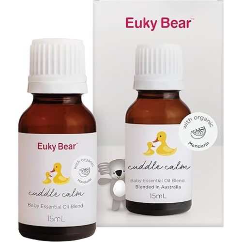 Euky Bear Cuddle Calm Baby Essential Oil Blend 15mL - Featuring Organic Mandarin and calming essential oils. A nurturing blend, carefully crafted to help calm restlessness in little ones (or for babies 3+ months.)