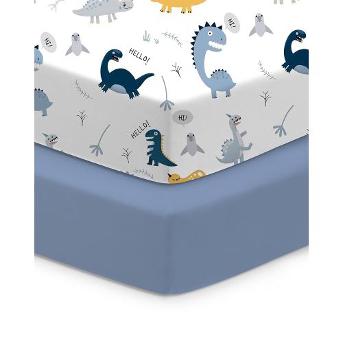 Baby Crib Sheets Boy Girl for Standard Crib Mattress - Dinosaur+Blue, Soft and Stretchy, Snug and Cozy, Fits 28''x52''x9'' Extra Deep Pocket