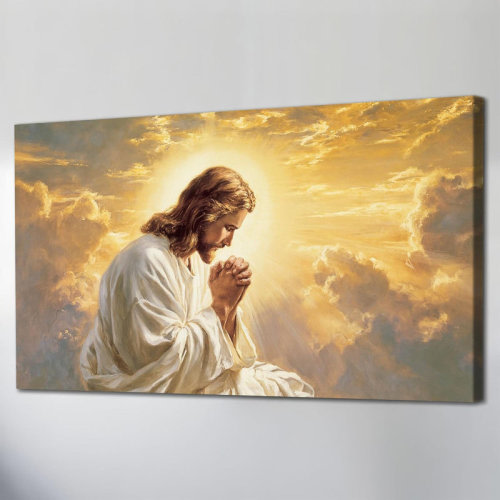 Astoria Grand Jesus Praying Wall Art - Jesus Painting Pictures Wall Decor For Living Room, Framed Christian Artwork Prints For Bedroom, Framed Wrapped Canvas, 20×40 Inches | Wayfair
