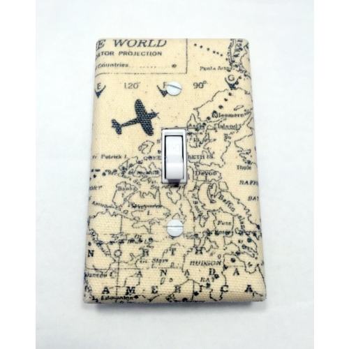 Planes and Maps Fabric Light Switch Cover: Nursery Decor