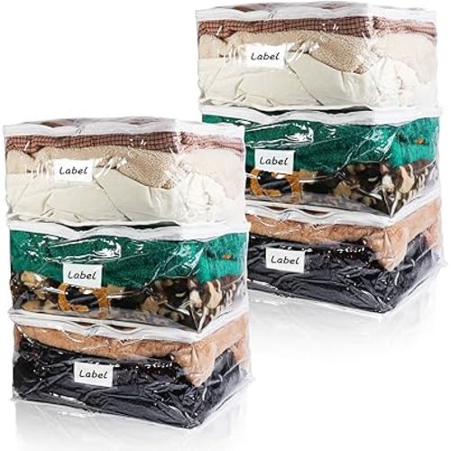 Clear Zippered Storage Bags Plastic Sweater Storage Bags with Zipper 6 Packs Clothing Organizer for Blankets Linen Sweater Bed Sheet Quilt Clothes Pillow (18 x 15 x 9 Inch, White)