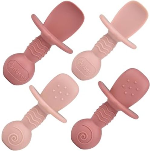 Platinum Silicone Baby Spoons 6 M+ Pack of 4 (Dark Sage/Ivory)