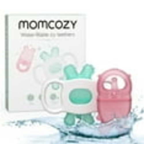 Momcozy Water Baby Teether, Silicone Cold Teether Toys for 0-12 Months, 2 Pcs, Pink and Green