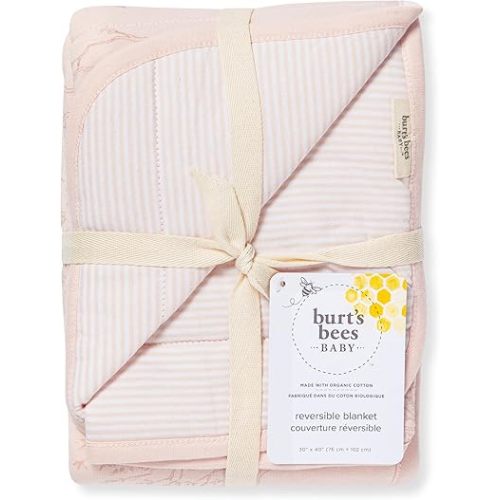 Burt's Bees Baby Reversible Blanket, Nursery, Stroller & Tummy-Time Organic Jersey Cotton Quilted Infant & Toddler Bedding