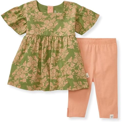 Burt's Bees Baby Baby Girls' Short Sleeve Top and Pant Set, 100% Organic Cotton