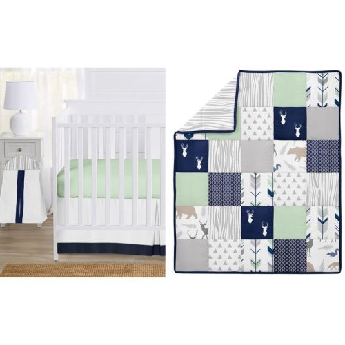 Sweet Jojo Designs Crib Bedding Set - Navy and Mint Woodsy - 4pc